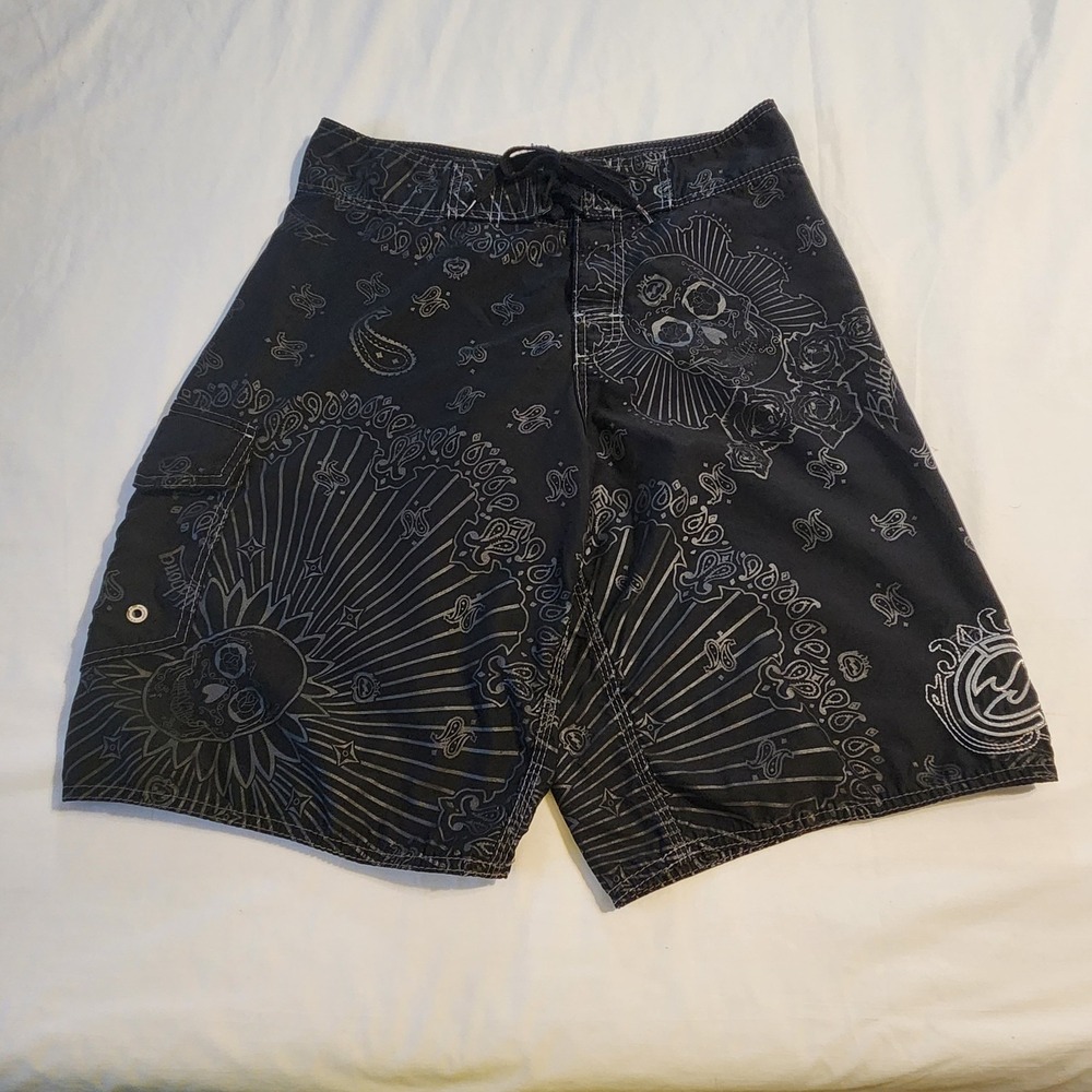 Vintage Y2K Billabong Skull & Paisley Boardshorts - Size 32 Skater Grunge Gothic